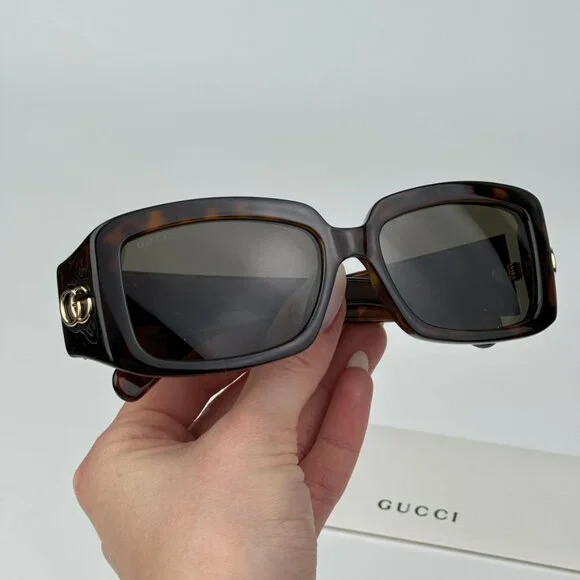 Gucci GG1403S 002 BRAND NEW SUnglasses Dark Havana Brown Unisex Rectangle